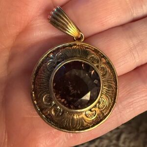 Vintage 925 Vermeil Filigree Pendant w/ Purple Stone